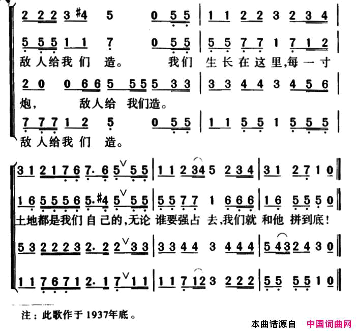 军歌金曲：游击队歌简谱