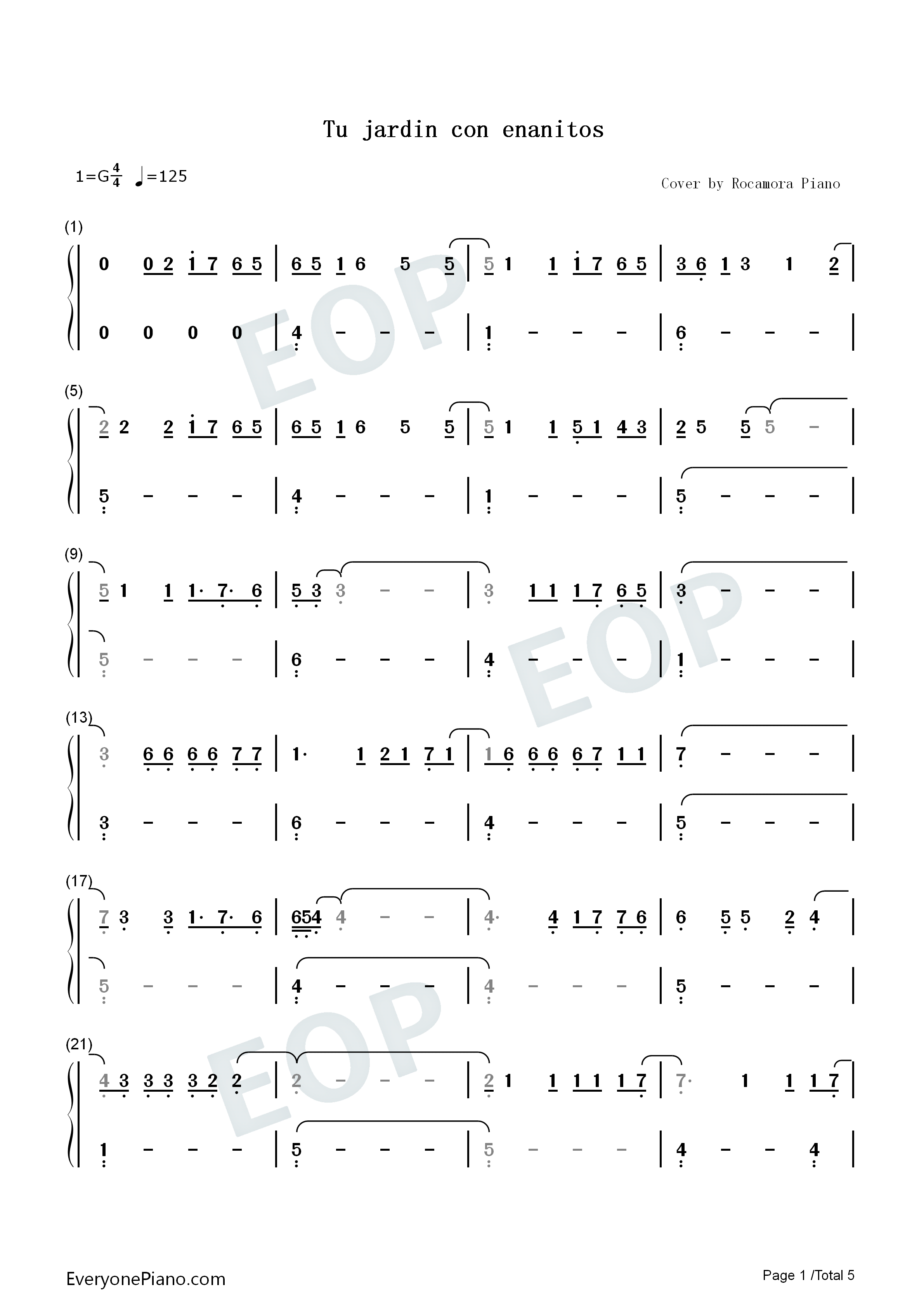 Tu_Jardín_Con_Enanitos钢琴简谱_Melendi演唱