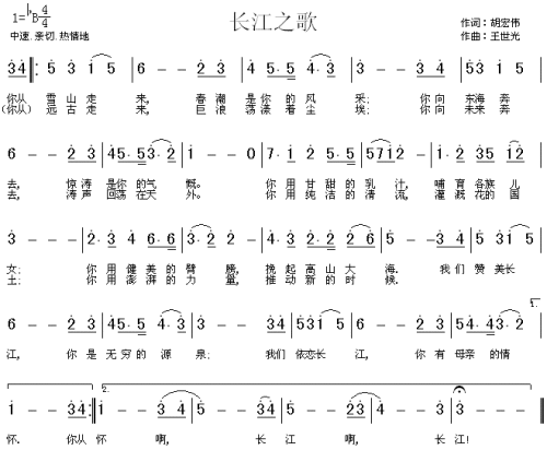 长江之歌_话说长江_主题曲___可听简谱