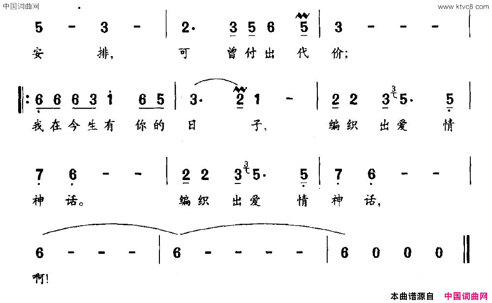 爱情神话连续剧_遭遇昨天_片尾曲简谱