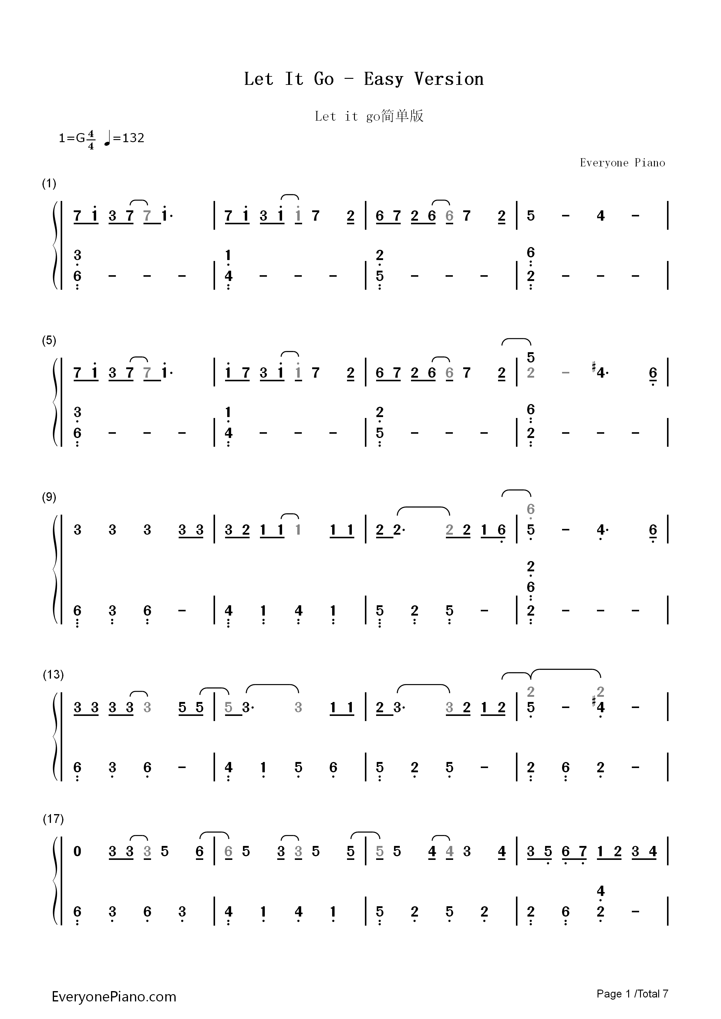 let_it_go简单版钢琴简谱_Idina_Menzel演唱