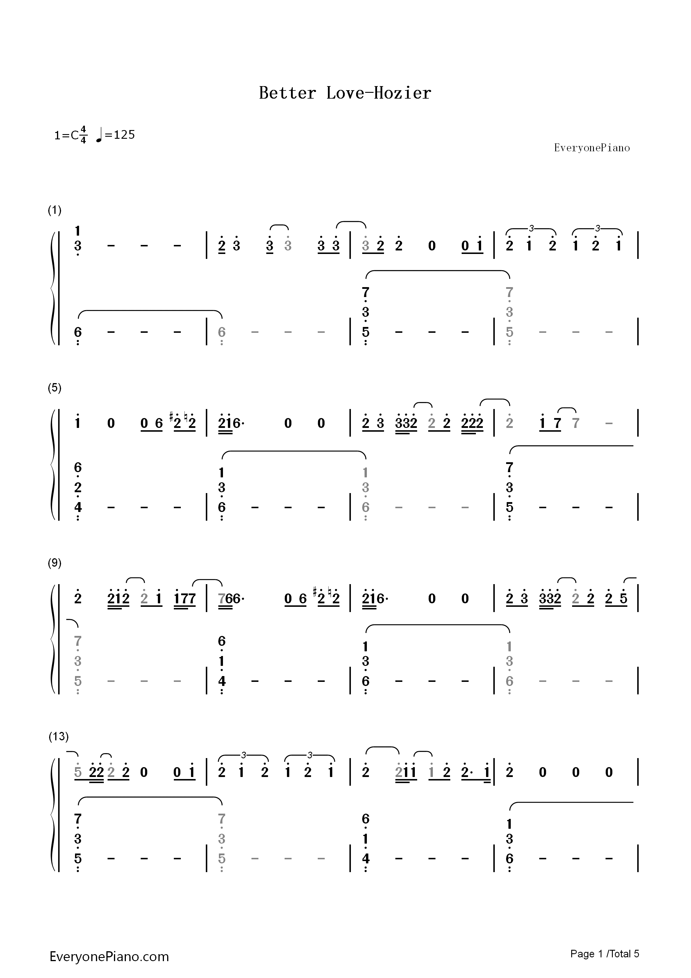 Better_Love钢琴简谱_Hozier演唱