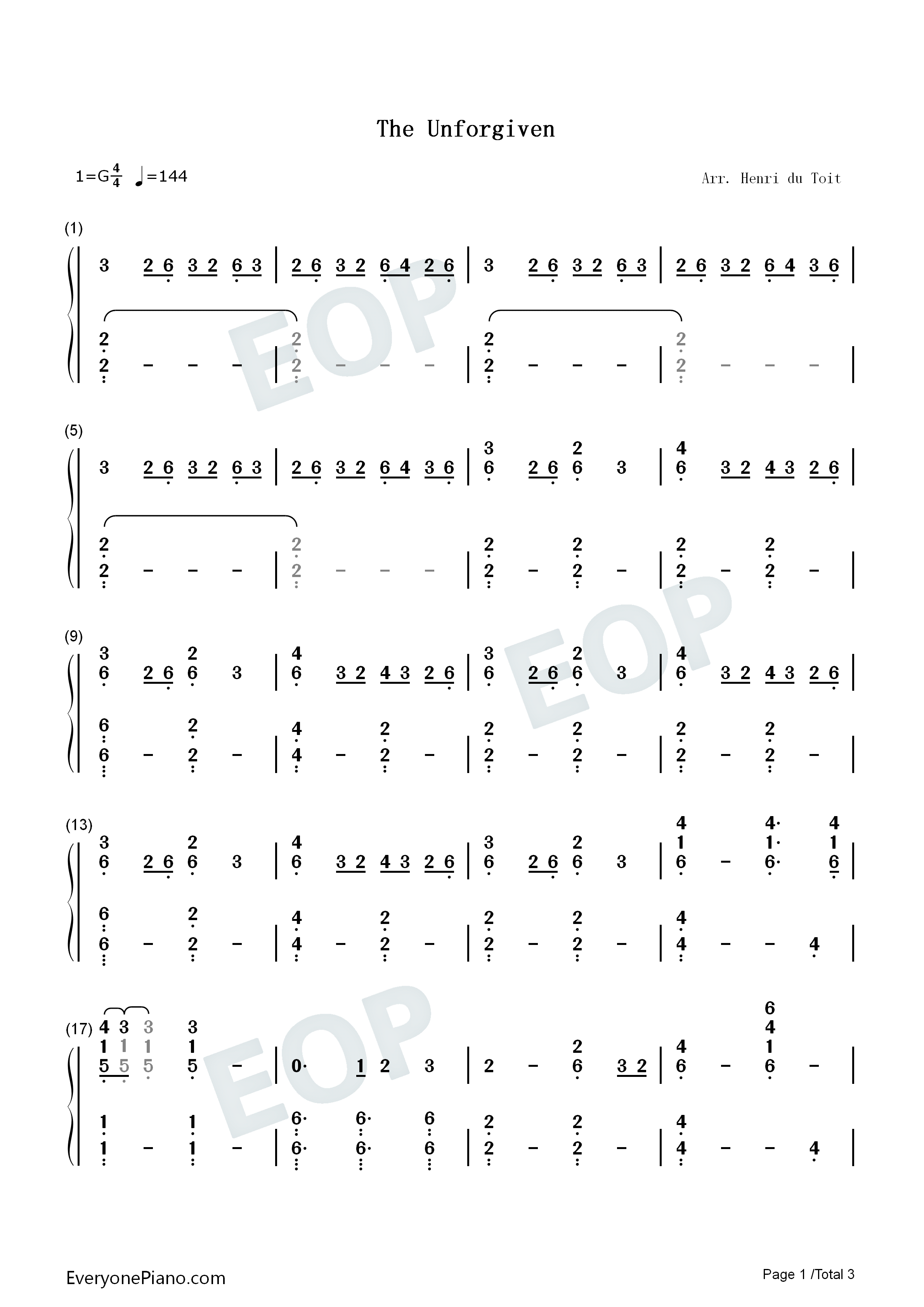 The_Unforgiven钢琴简谱_Metallica演唱