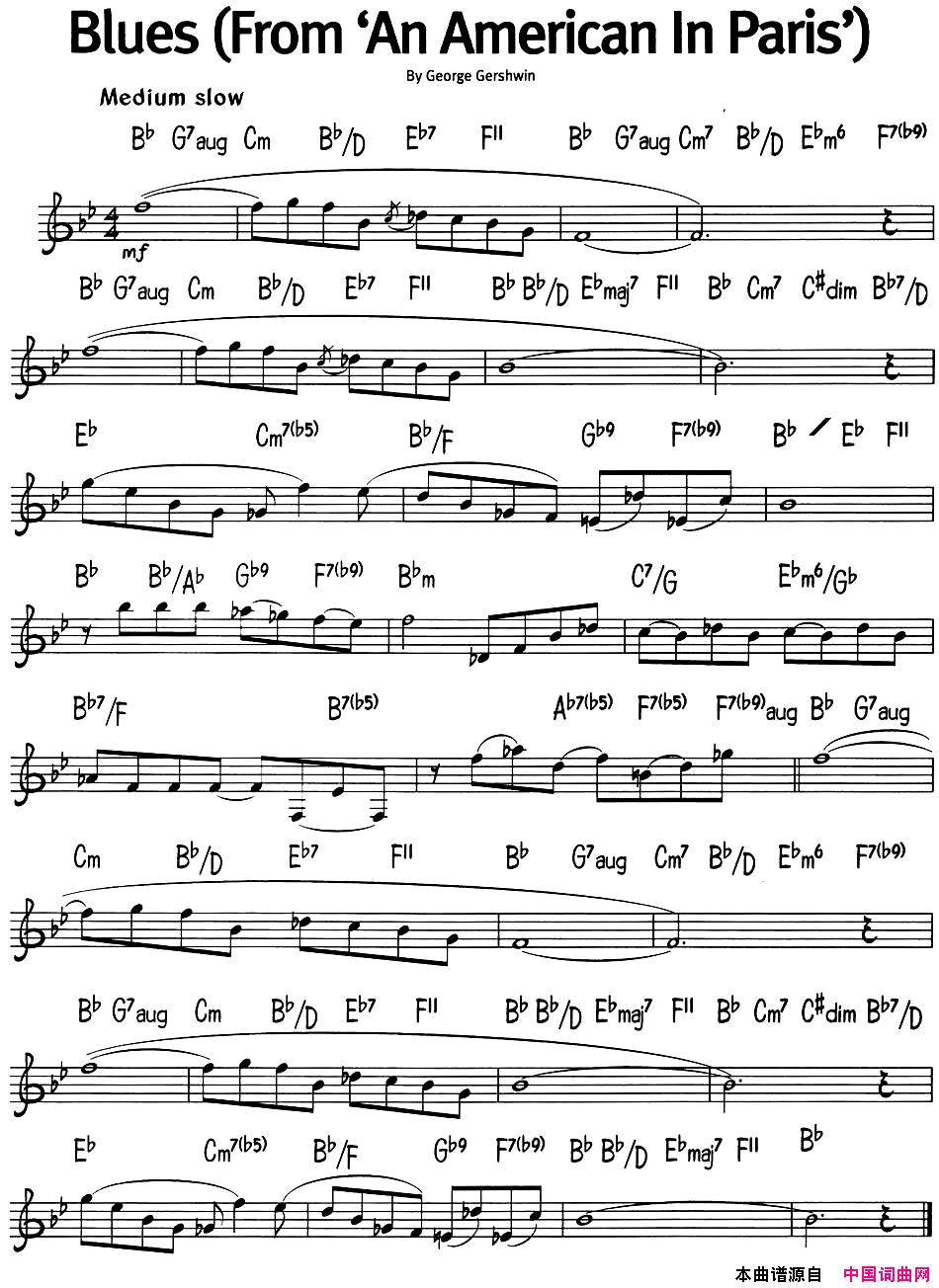 蓝调音乐：BluesFromAnAmericanInParis蓝调音乐：BluesFrom_An_American_In_Paris简谱