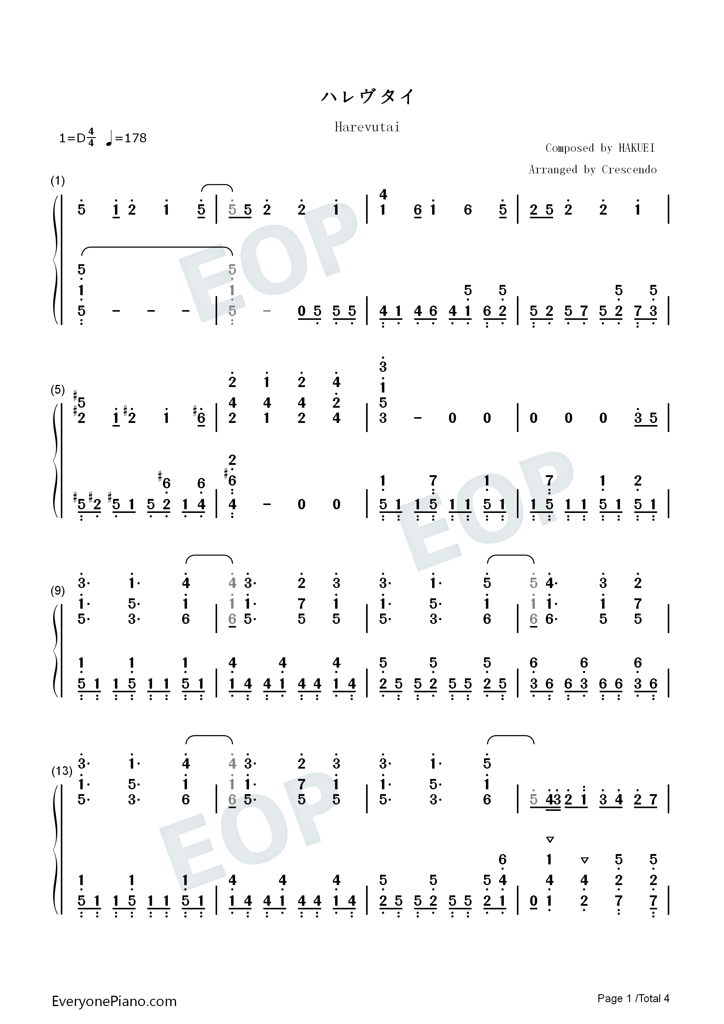 ハレヴタイ钢琴简谱_The_Brow_Beat演唱