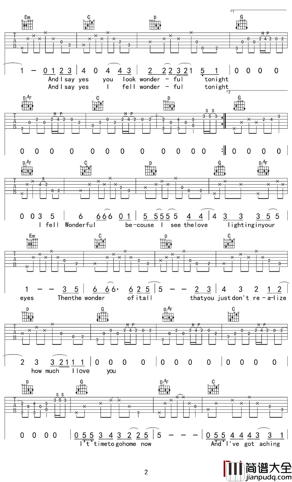 wonderful_tonight吉他谱_Eric_Clapton_愿有一天，有你，有我，有这首歌