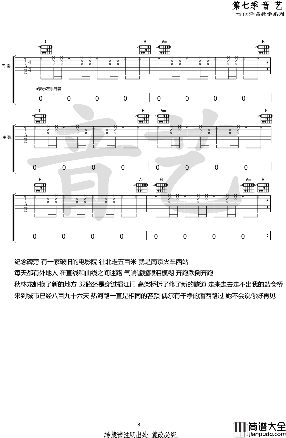 热河吉他谱_李志_C调六线谱_高清弹唱谱