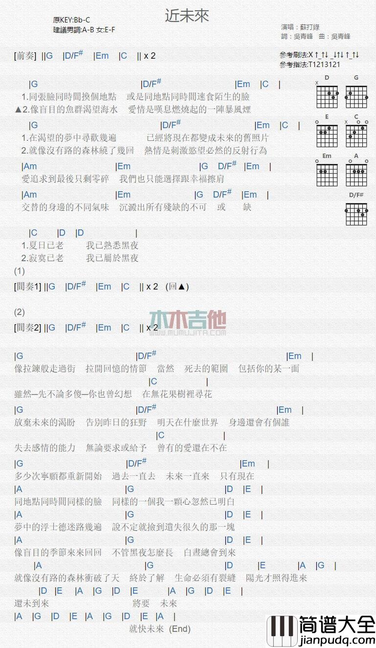 近未来吉他谱_C调和弦谱_苏打绿