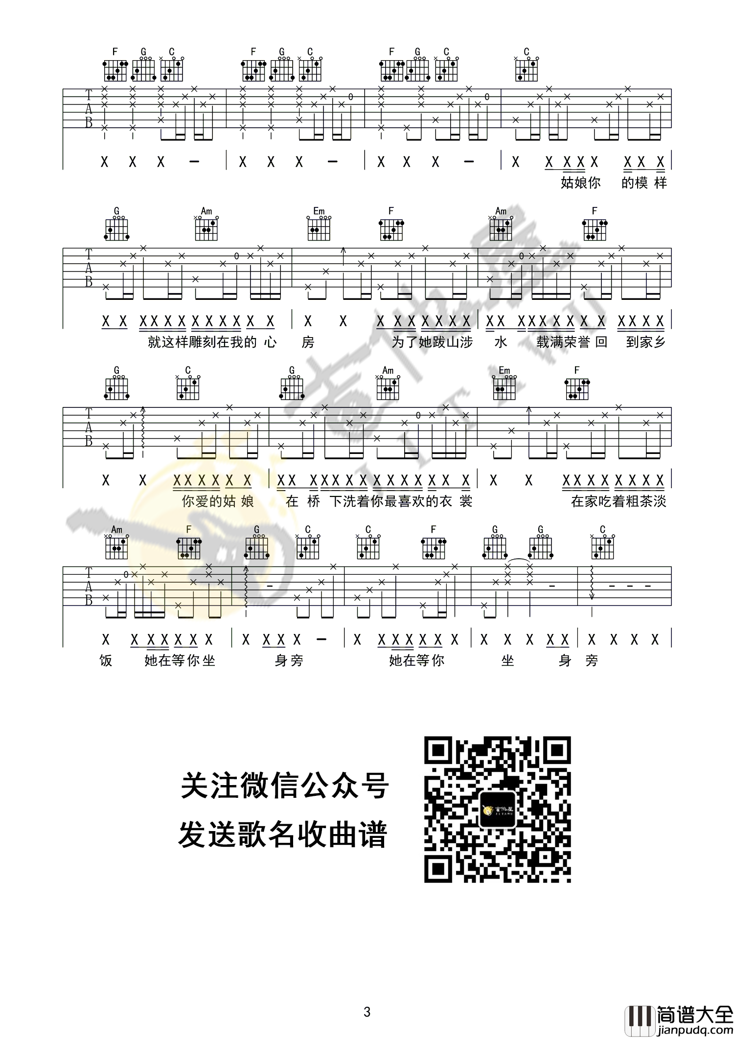 _你是姑娘不是我的新娘_吉他谱_隔壁老樊_C调原版弹唱六线谱