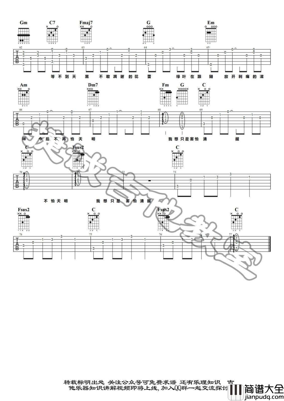 她说吉他谱_C调_吉他弹唱教学视频_爱情睡醒了插曲_林俊杰