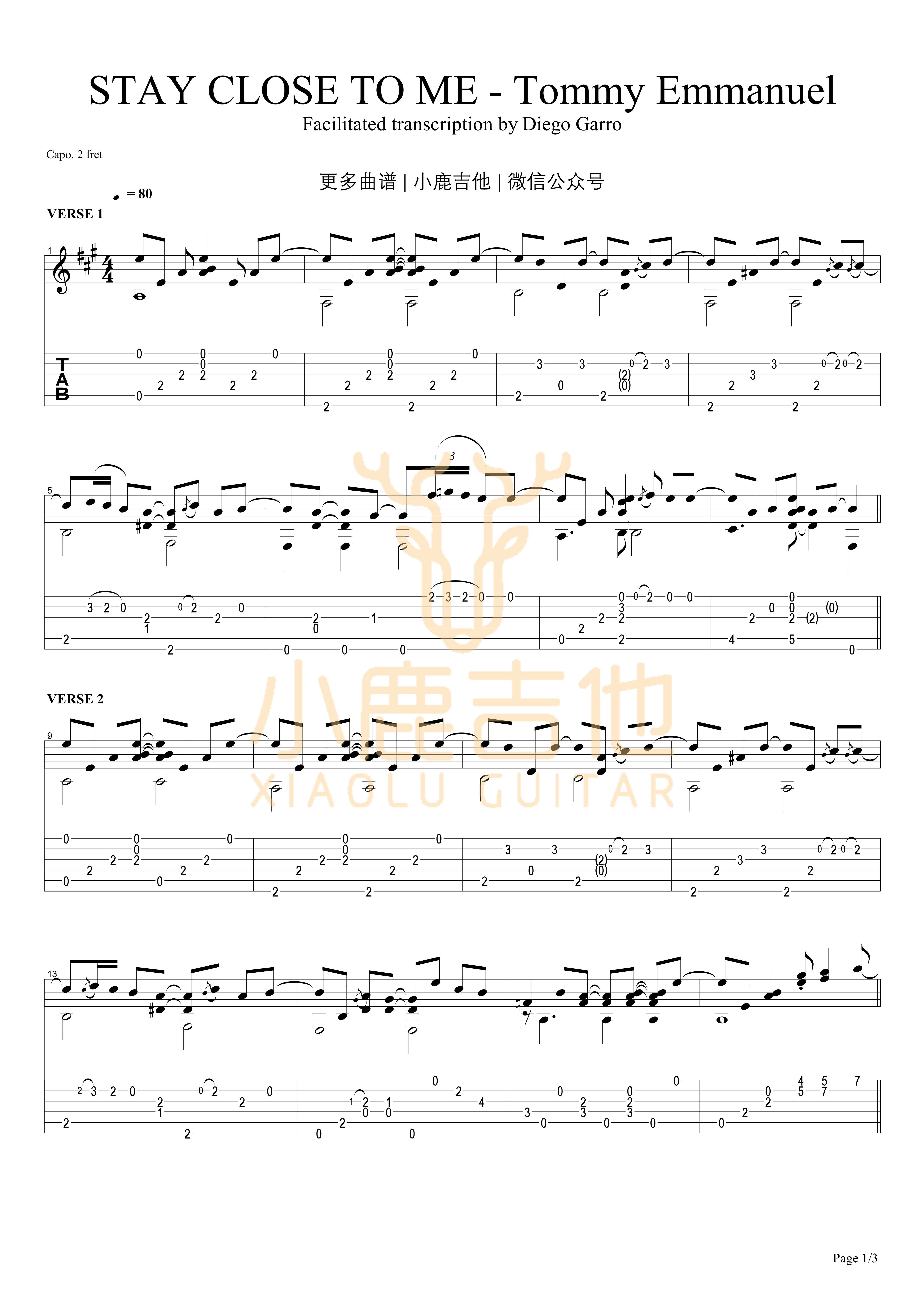 STAY_CLOSE_TO_ME_Tommy_Emmanuel指弹吉他谱（小鹿吉他）