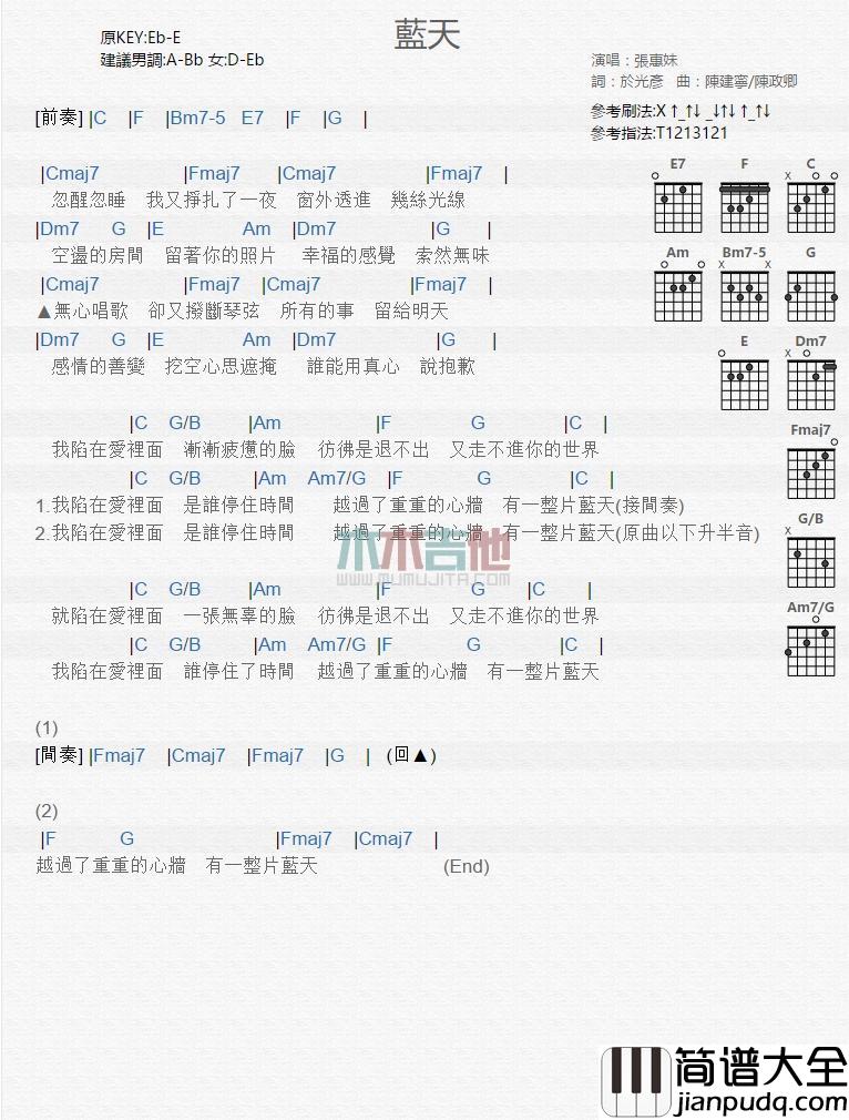 蓝天_吉他谱_张惠妹