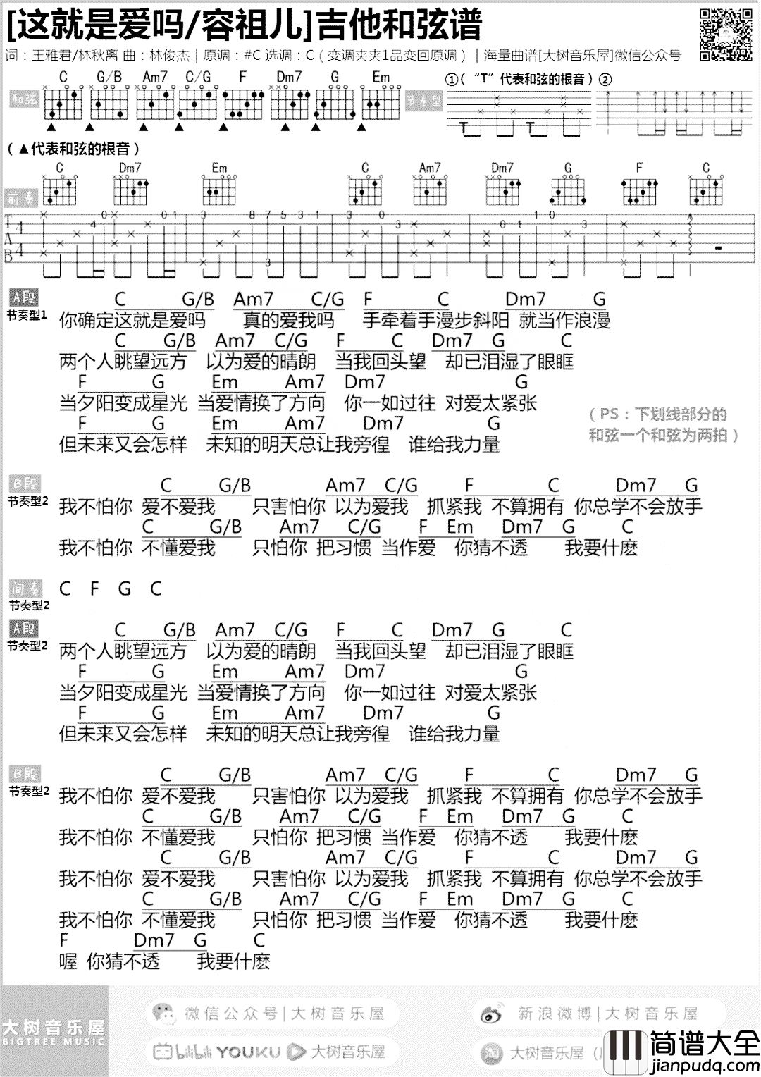 这就是爱吗吉他谱_容祖儿/林俊杰_C调弹唱谱