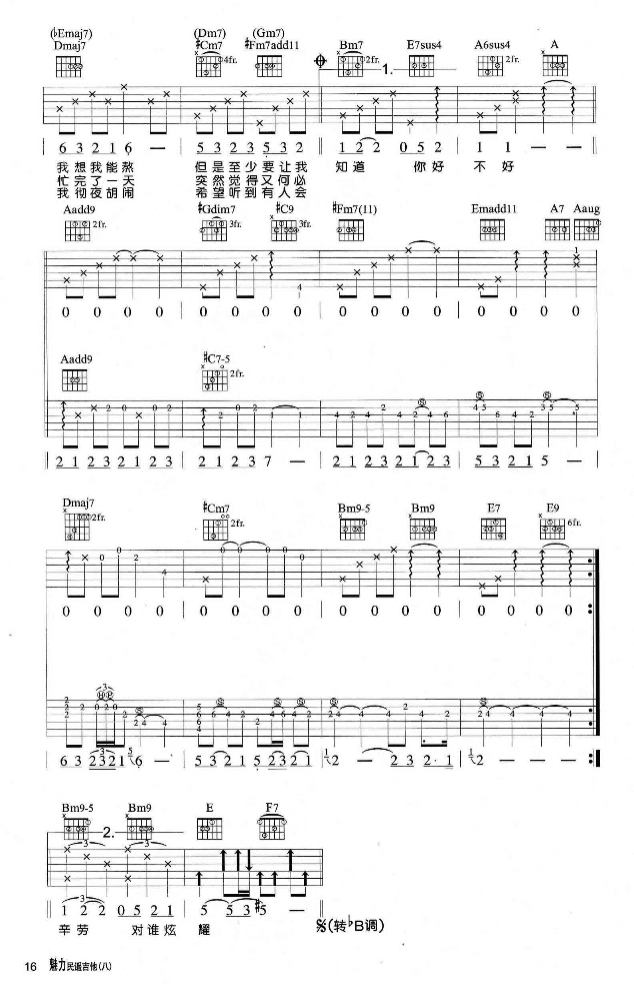 搞笑吉他谱_原调六线谱_魅力民谣吉他编配_罗志祥