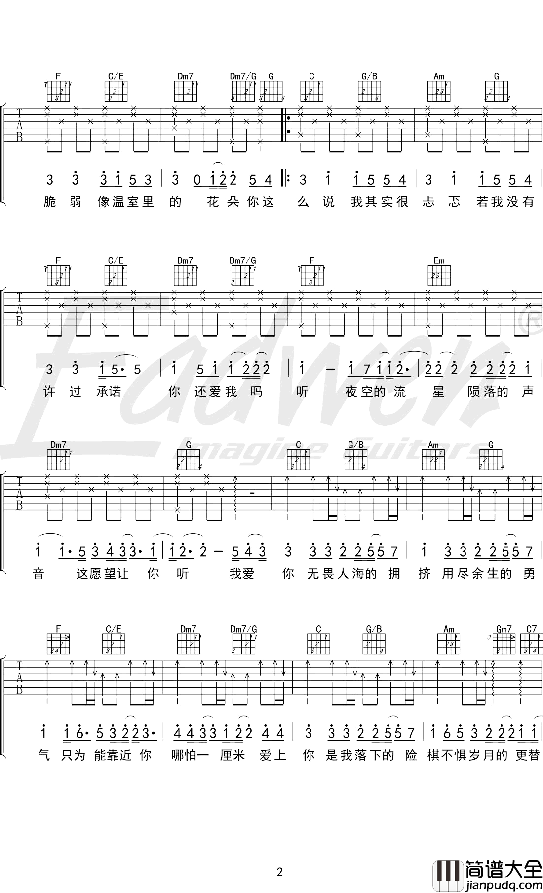 棉子_勇气_吉他谱_C调指法_弹唱教学视频
