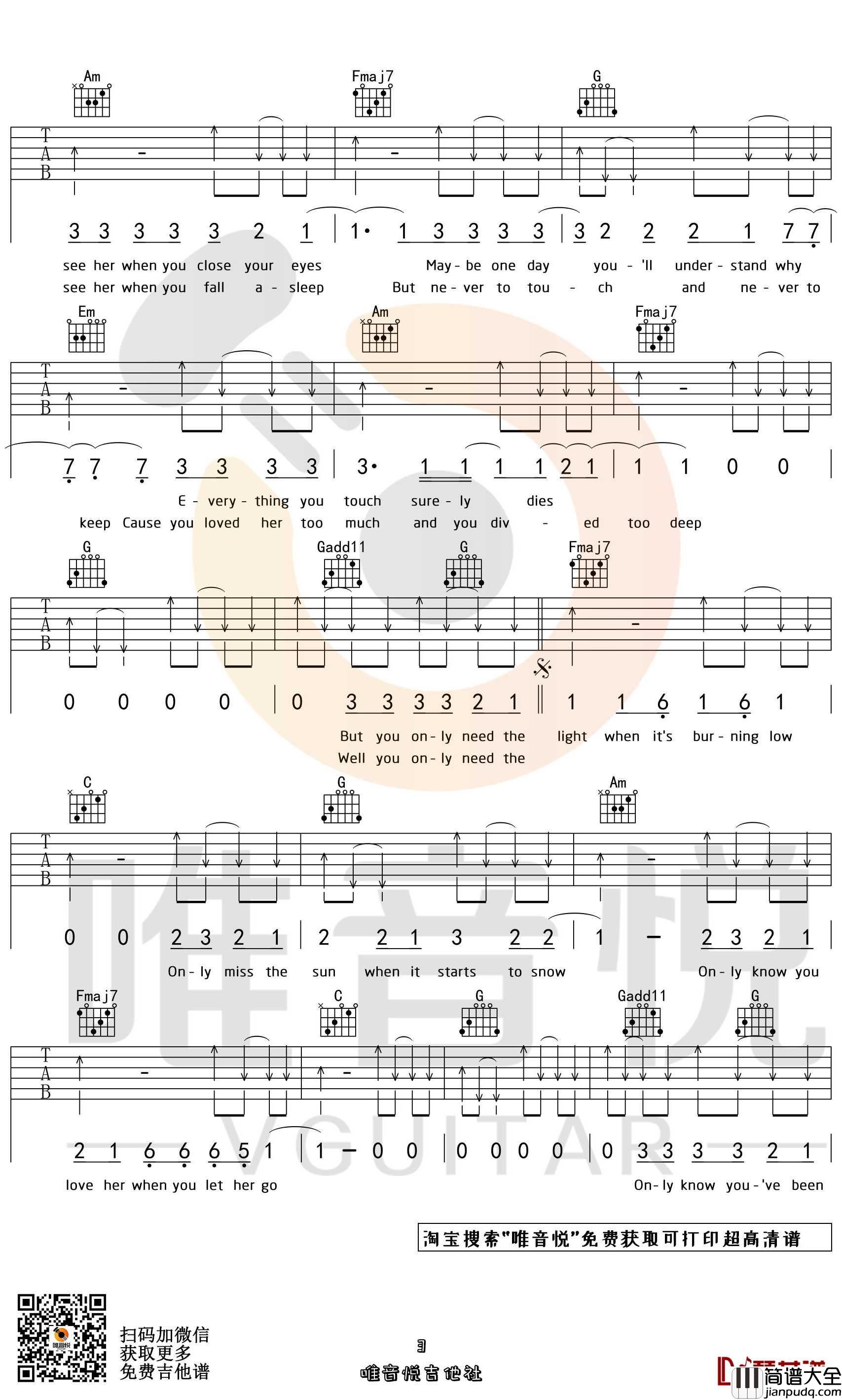 Let_Her_Go吉他谱_Passenge_C调原版_弹唱六线谱