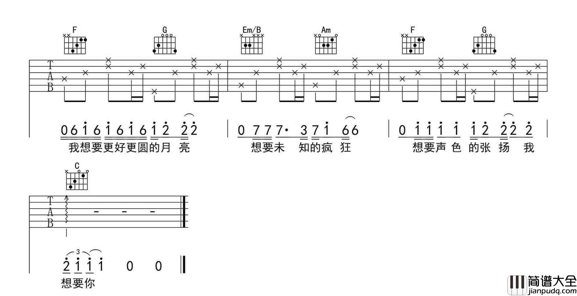 陈粒_奇妙能力歌_吉他谱C调