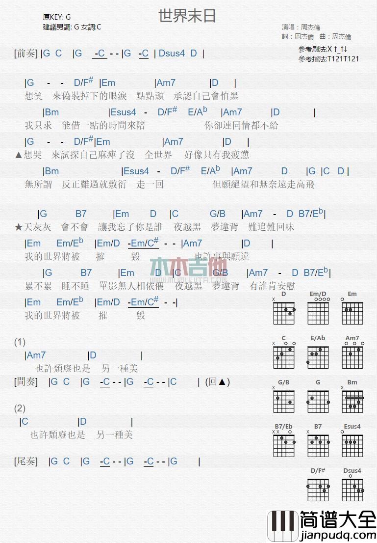 世界末日_吉他谱_周杰伦