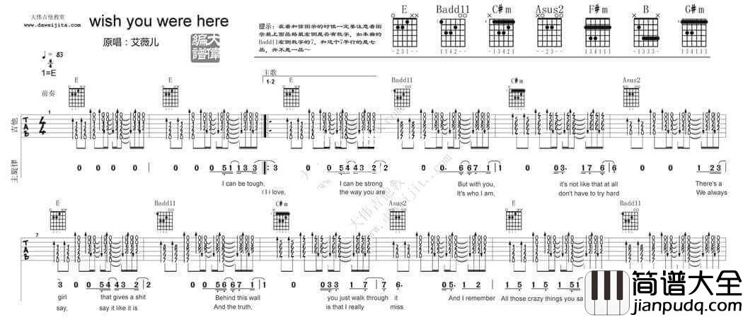 Wish_You_Were_Here吉他谱_E调精选版_艾薇儿