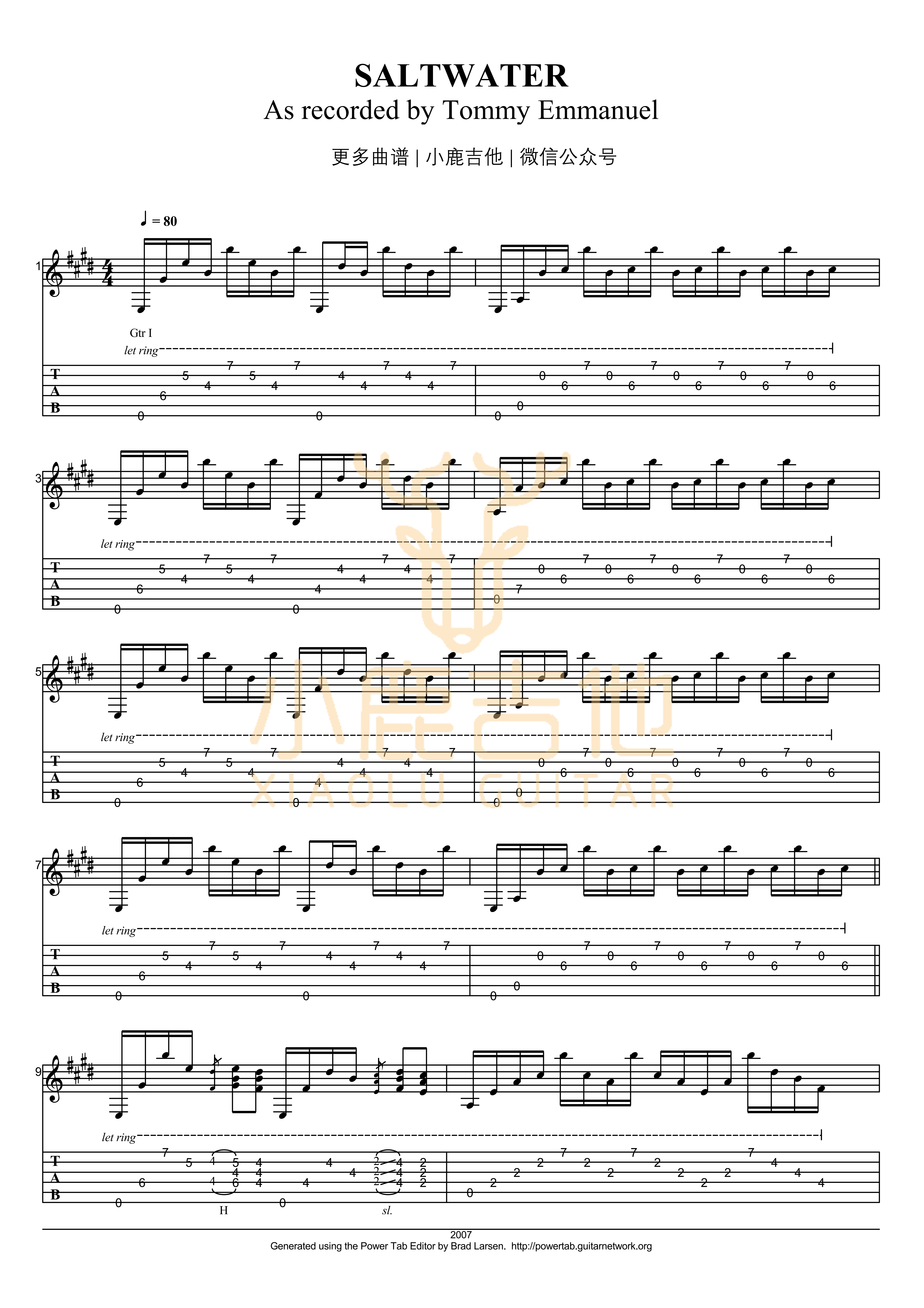SALTWATER_Tommy_Emmanuel指弹吉他谱（小鹿吉他）