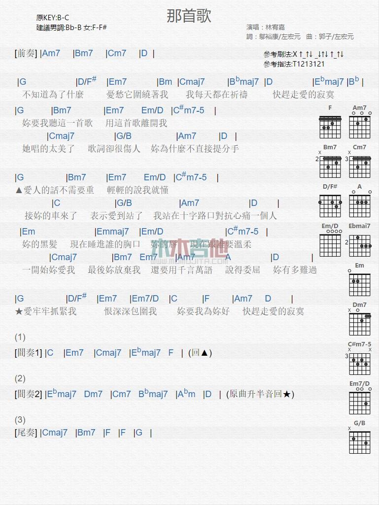 那首歌_吉他谱_林宥嘉