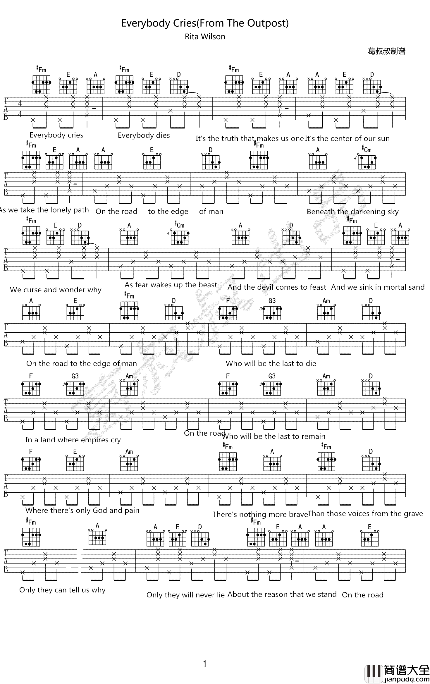 Everybody_Cries吉他谱_Rita_Wilson__前哨_主题曲