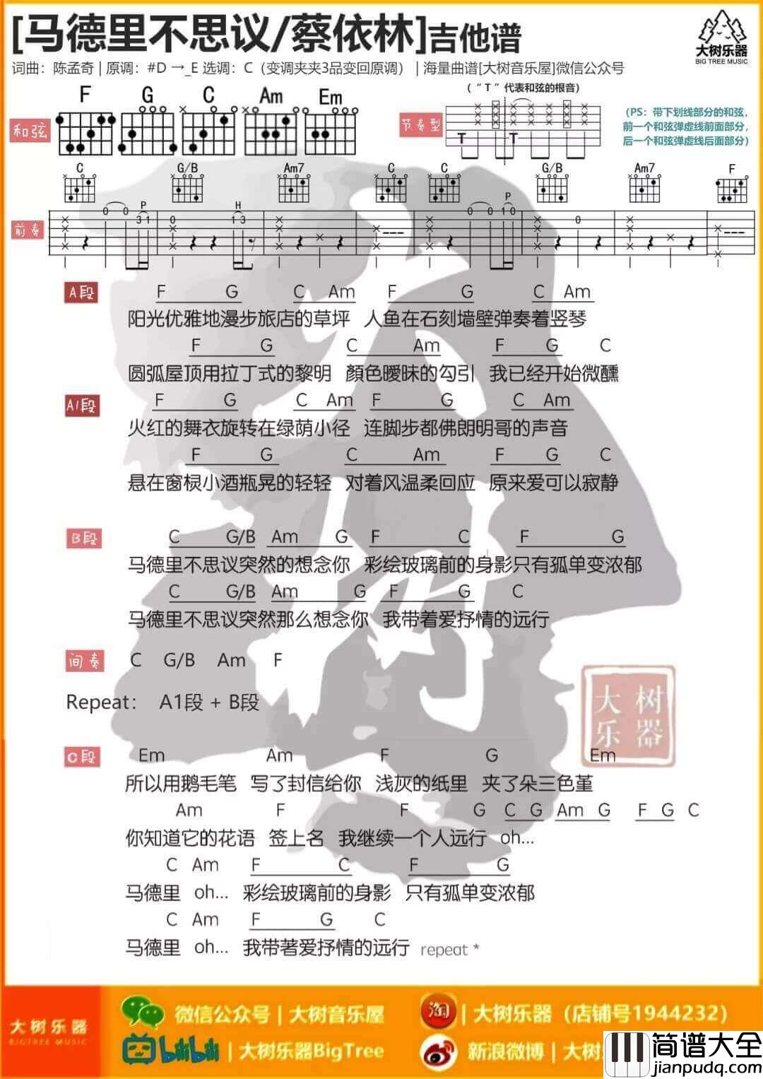 马德里不思议吉他谱_C调和弦谱_蔡依林