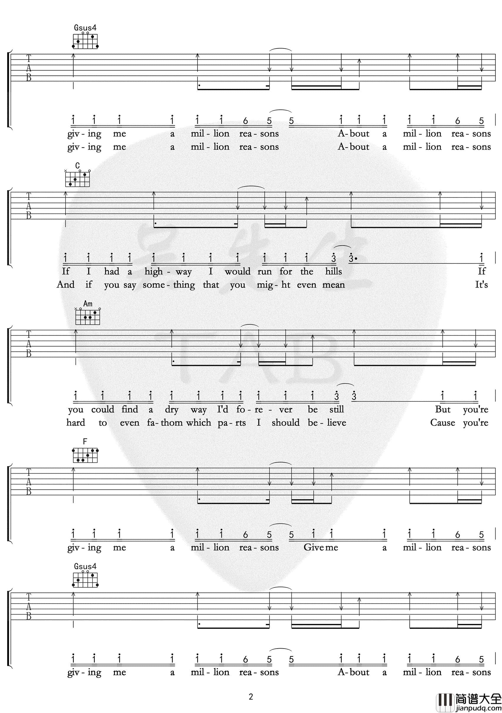Million_Reasons吉他谱_lady_Gaga_C调简单版【示范音频】