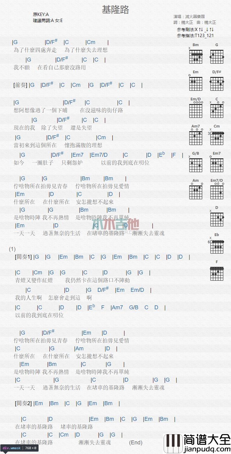 基隆路_吉他谱_灭火器乐团