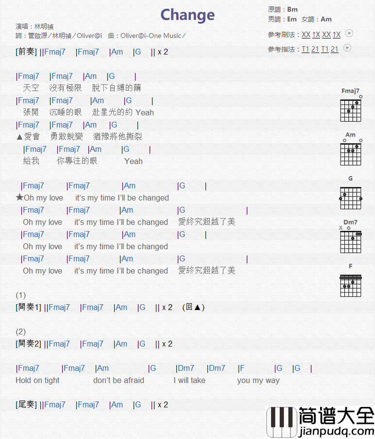 Change_吉他谱_林明祯