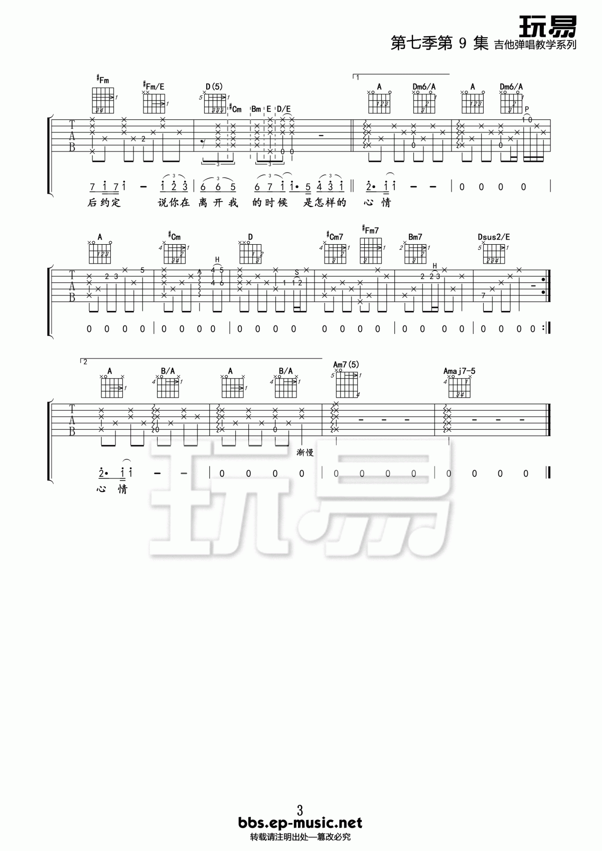 听海吉他谱_玩易吉他版__张惠妹
