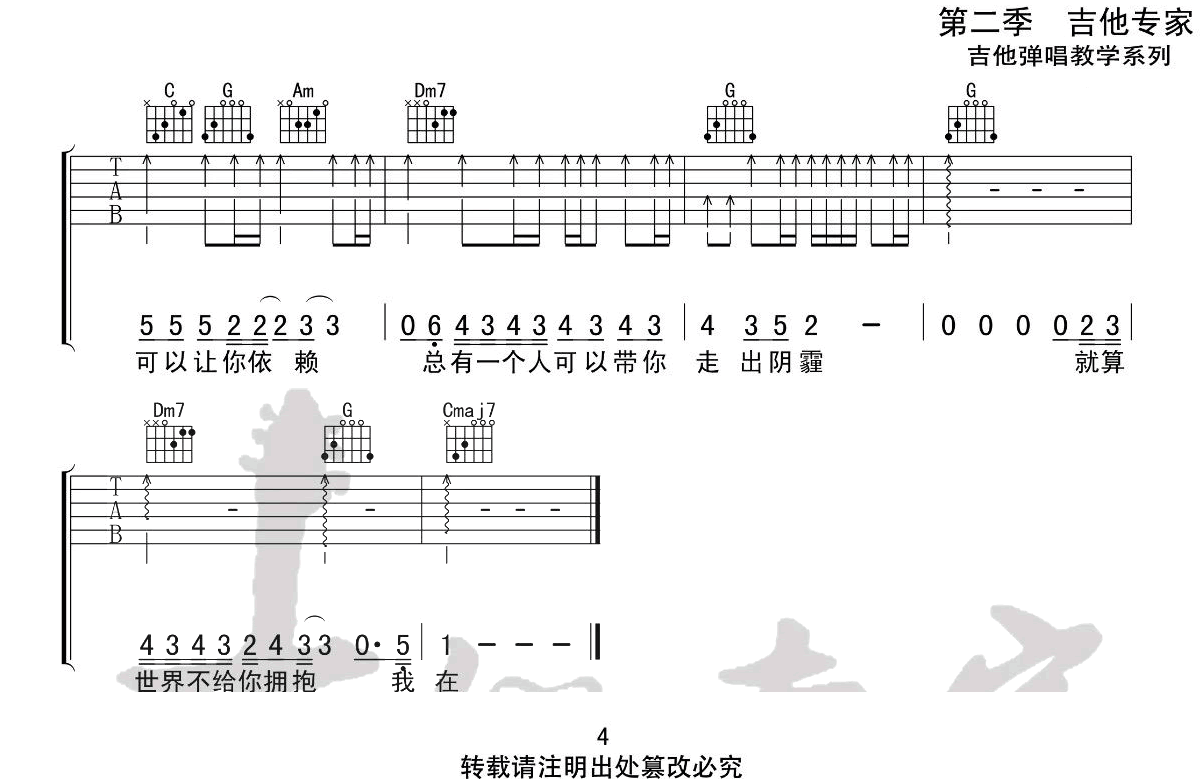 _别怕我在_吉他谱_隔壁老樊_C调原版弹唱六线谱_高清图片谱