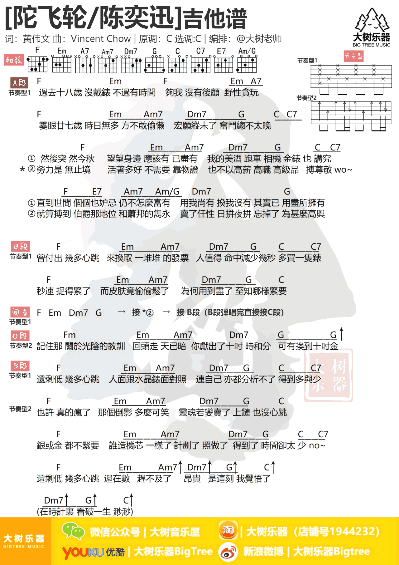 陀飞轮吉他谱_陈奕迅__陀飞轮_C调弹唱谱