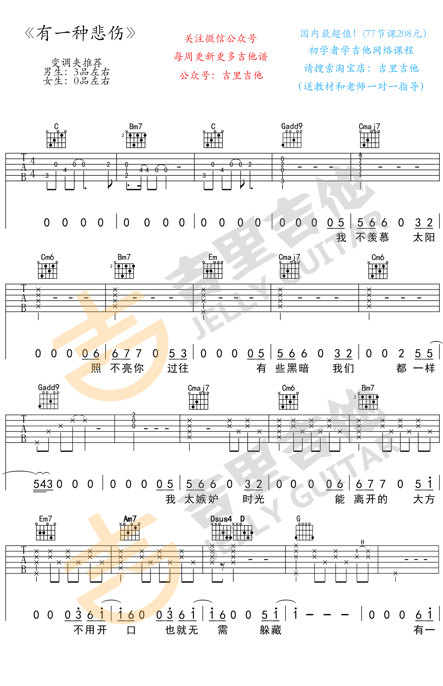 有一种悲伤吉他谱__比悲伤更悲伤的故事_主题曲_演示视频