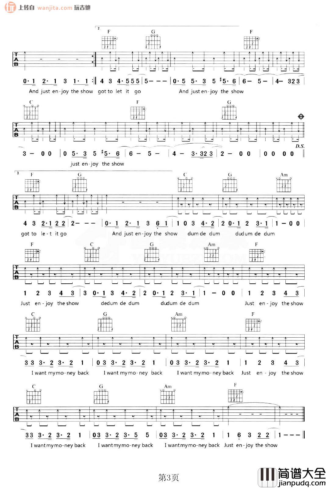 The_show吉他谱_Lenka_C调原版六线谱_吉他弹唱谱