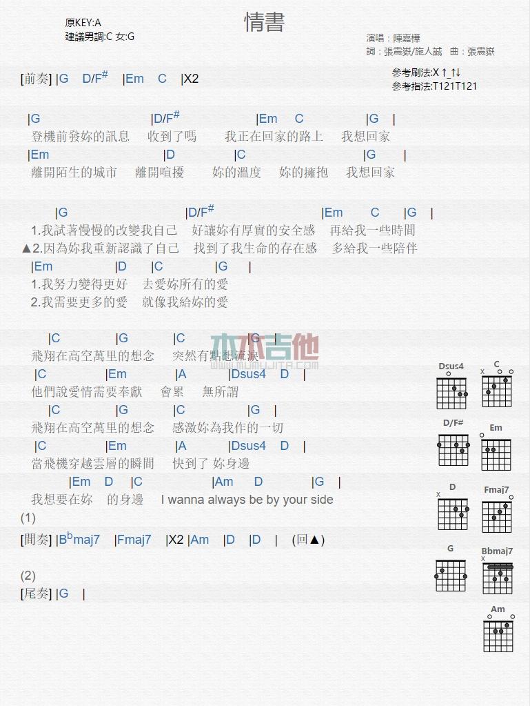 情书_吉他谱_陈嘉桦