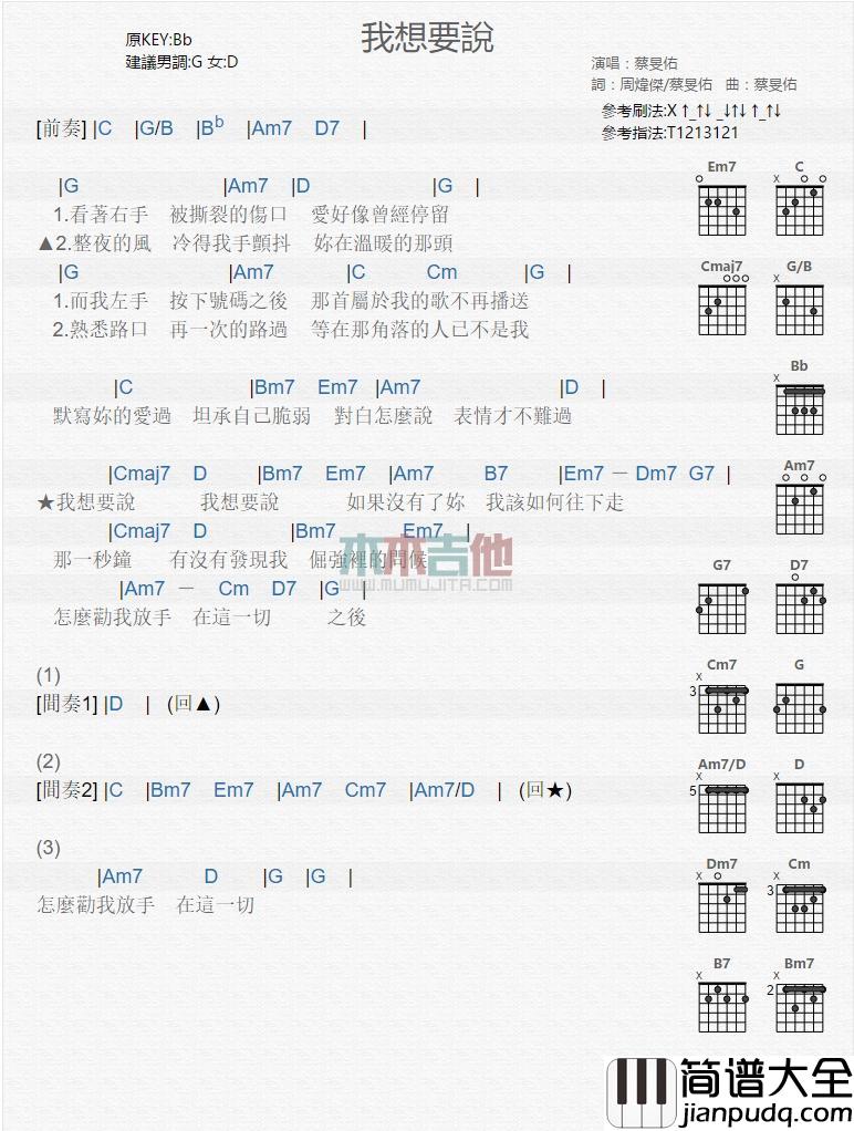 我想要说_吉他谱_蔡旻佑