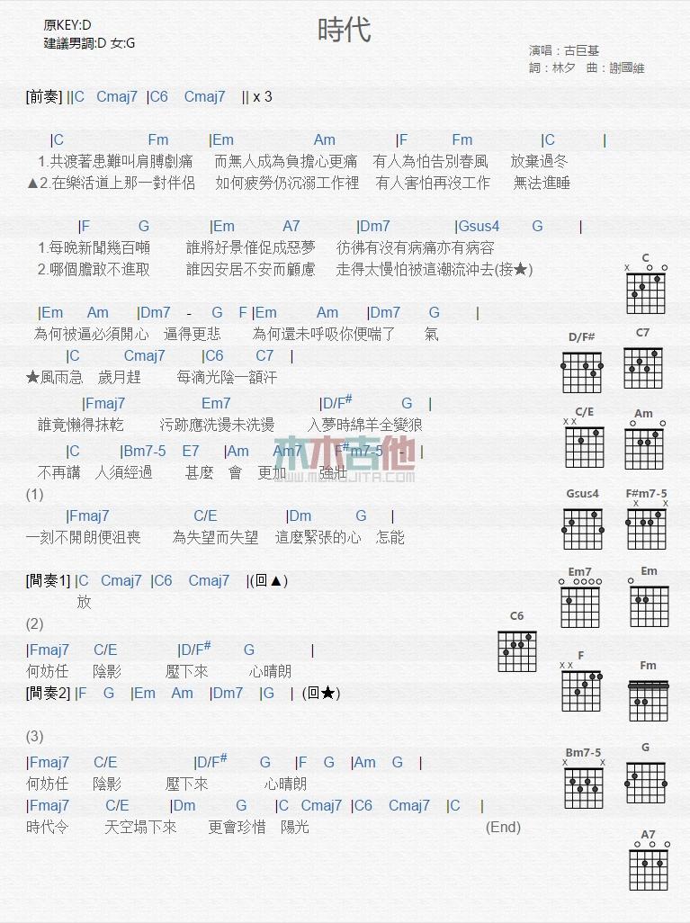 时代_吉他谱_古巨基