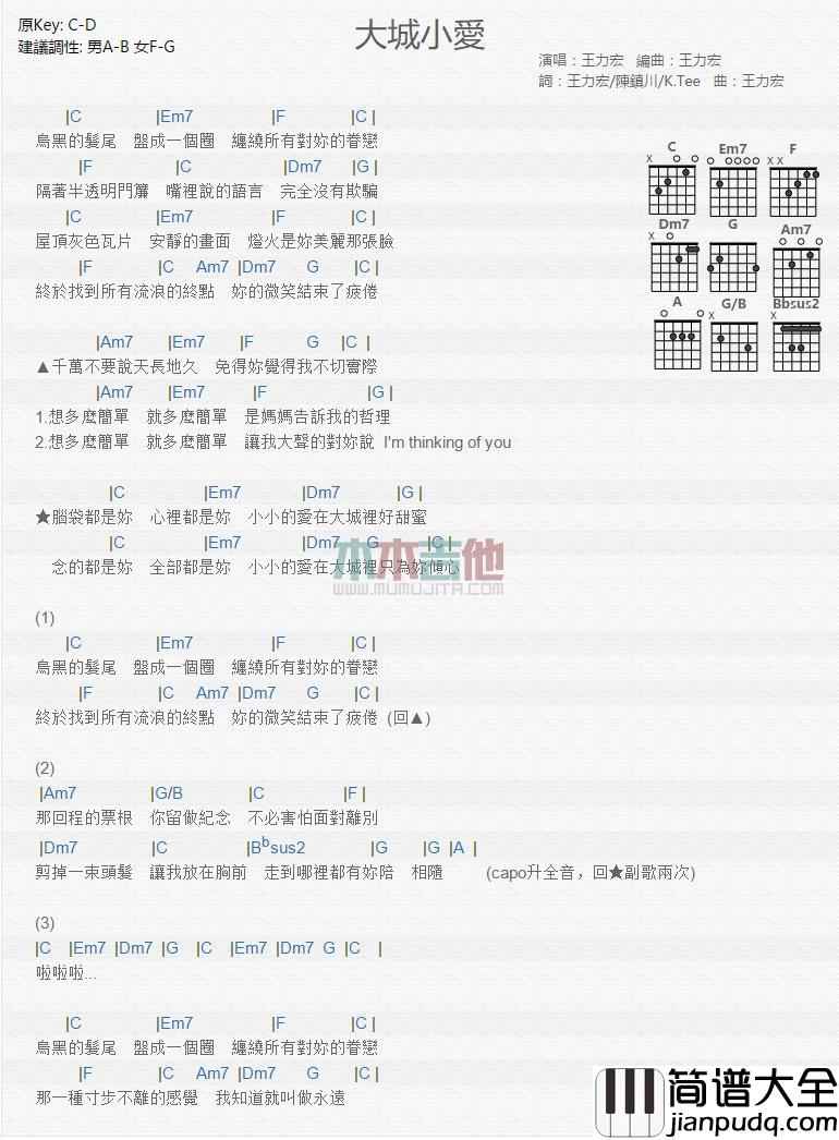 大城小爱_吉他谱_王力宏