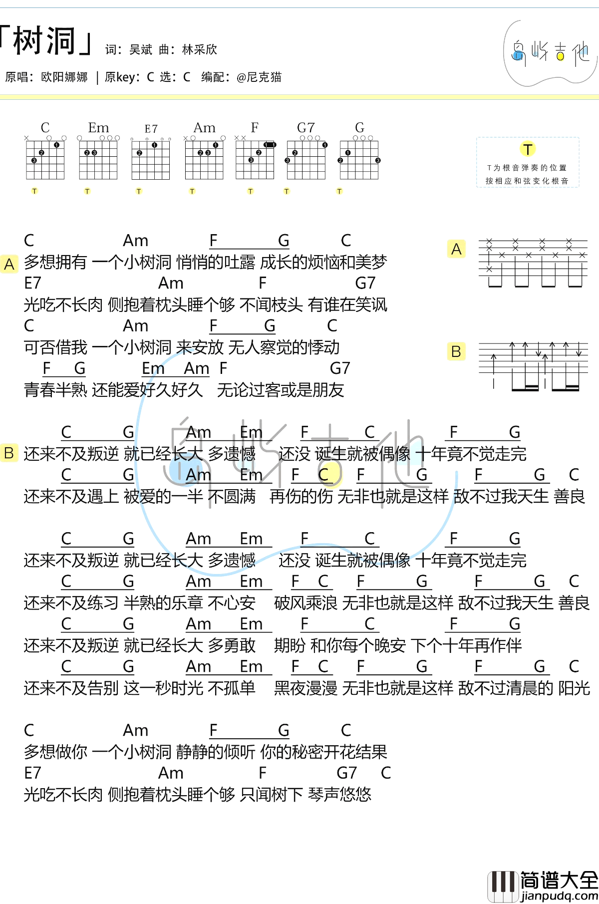 树洞吉他谱_欧阳娜娜_吉他教学视频