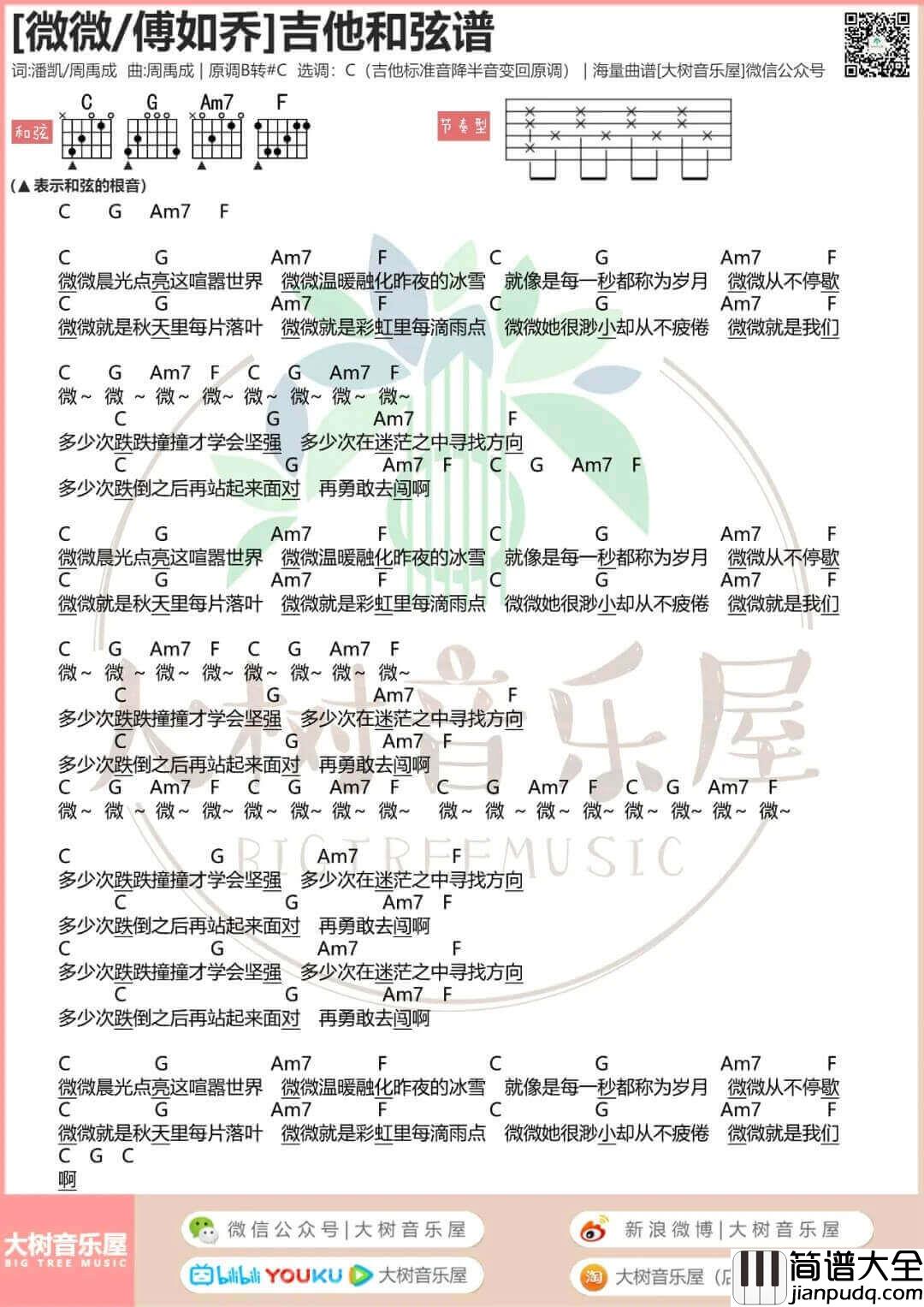 青春有你2吉他谱_C调和弦谱_傅如乔