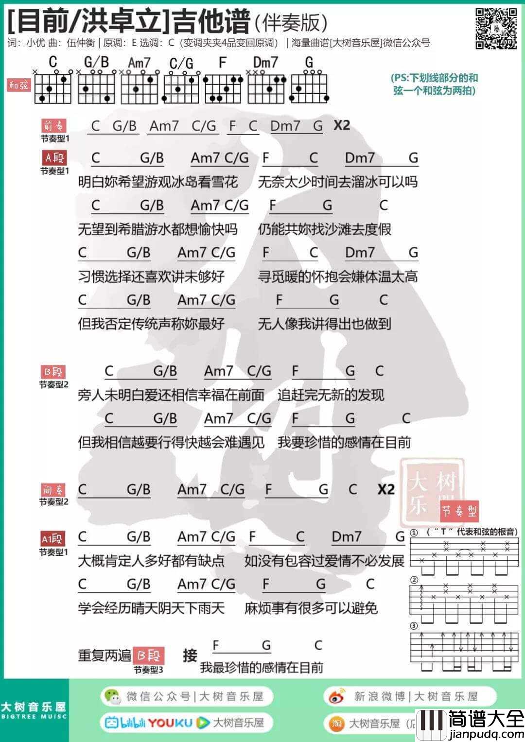 目前吉他谱_C调和弦谱_洪卓立