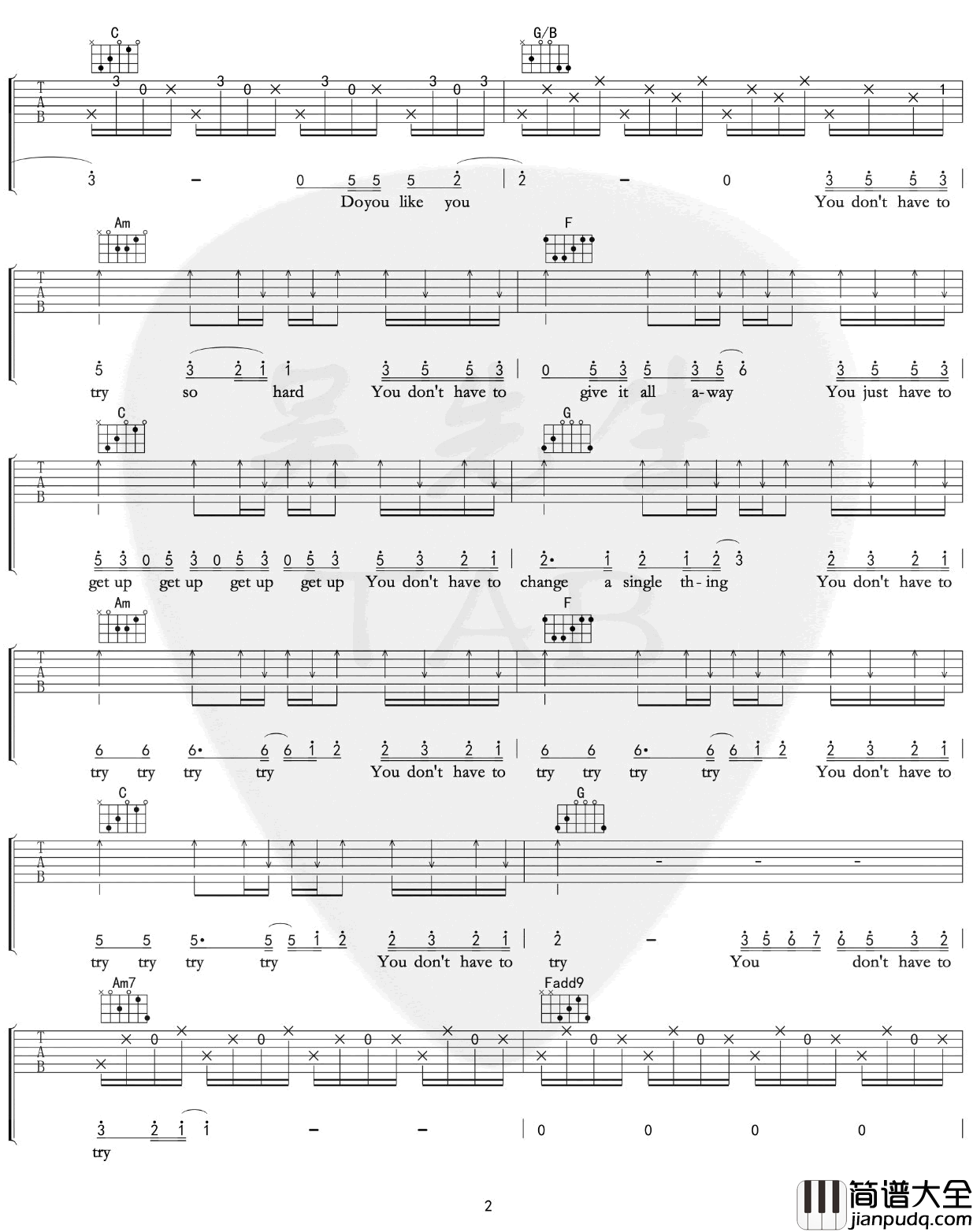 Try吉他谱_Colbie_Caillat_C调弹唱六线谱【附示范音频】