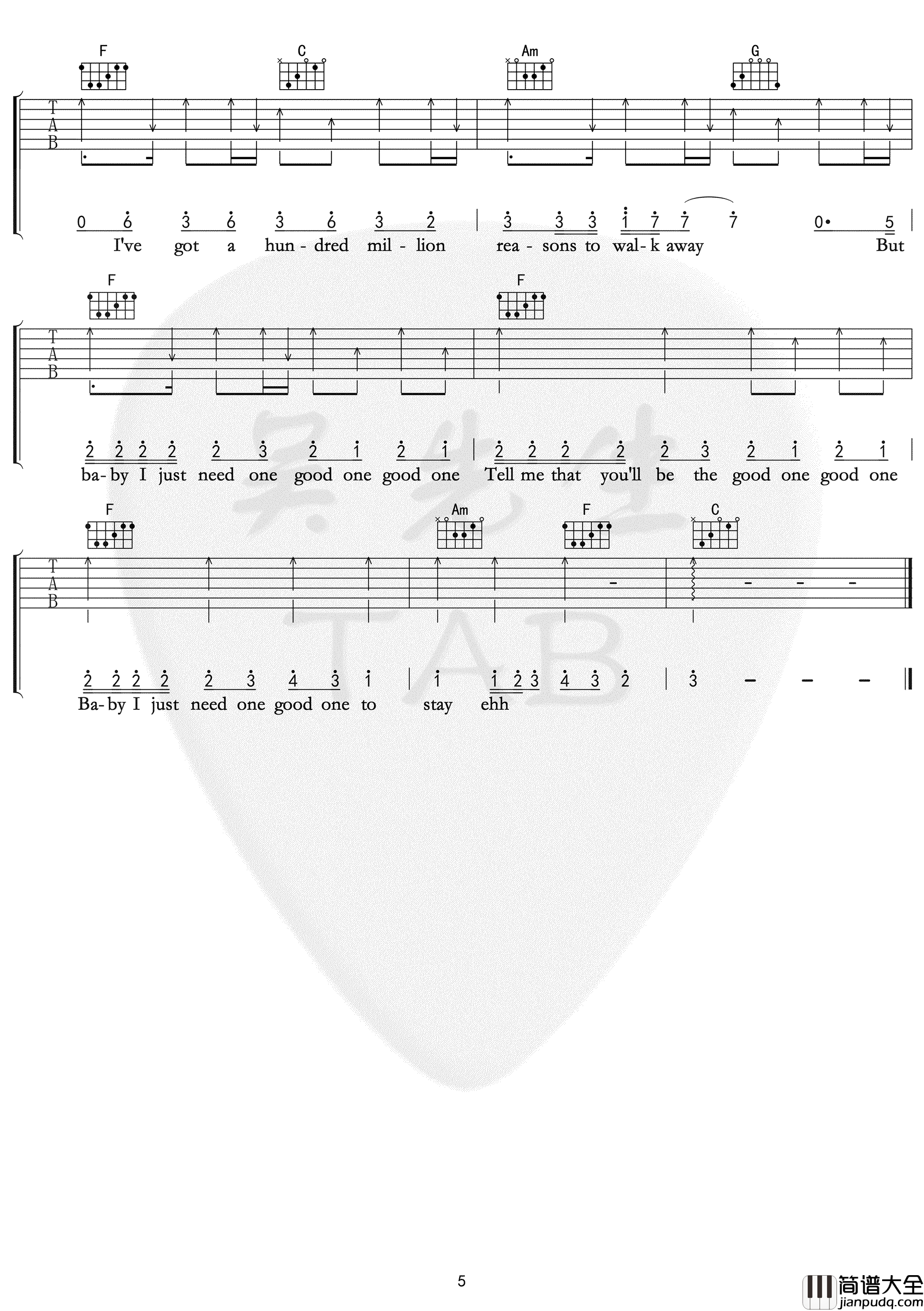 Million_Reasons吉他谱_lady_Gaga_C调简单版【示范音频】
