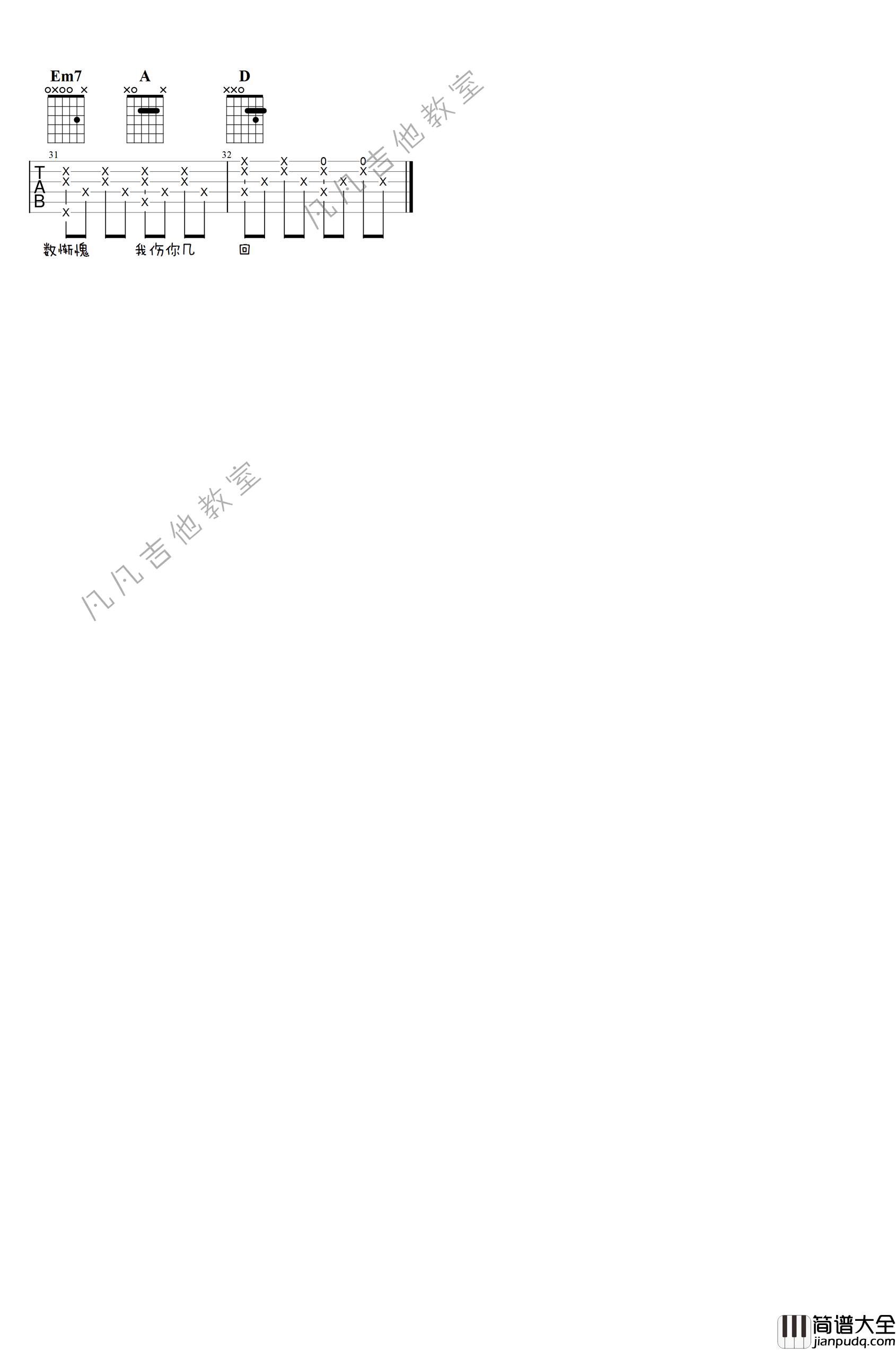 一路向北吉他谱_周杰伦_D调指法_弹唱六线谱