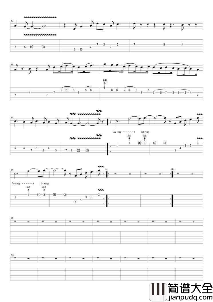 Fool_In_The_Rain指弹谱_原调六线谱_简单版_Led_Zeppelin