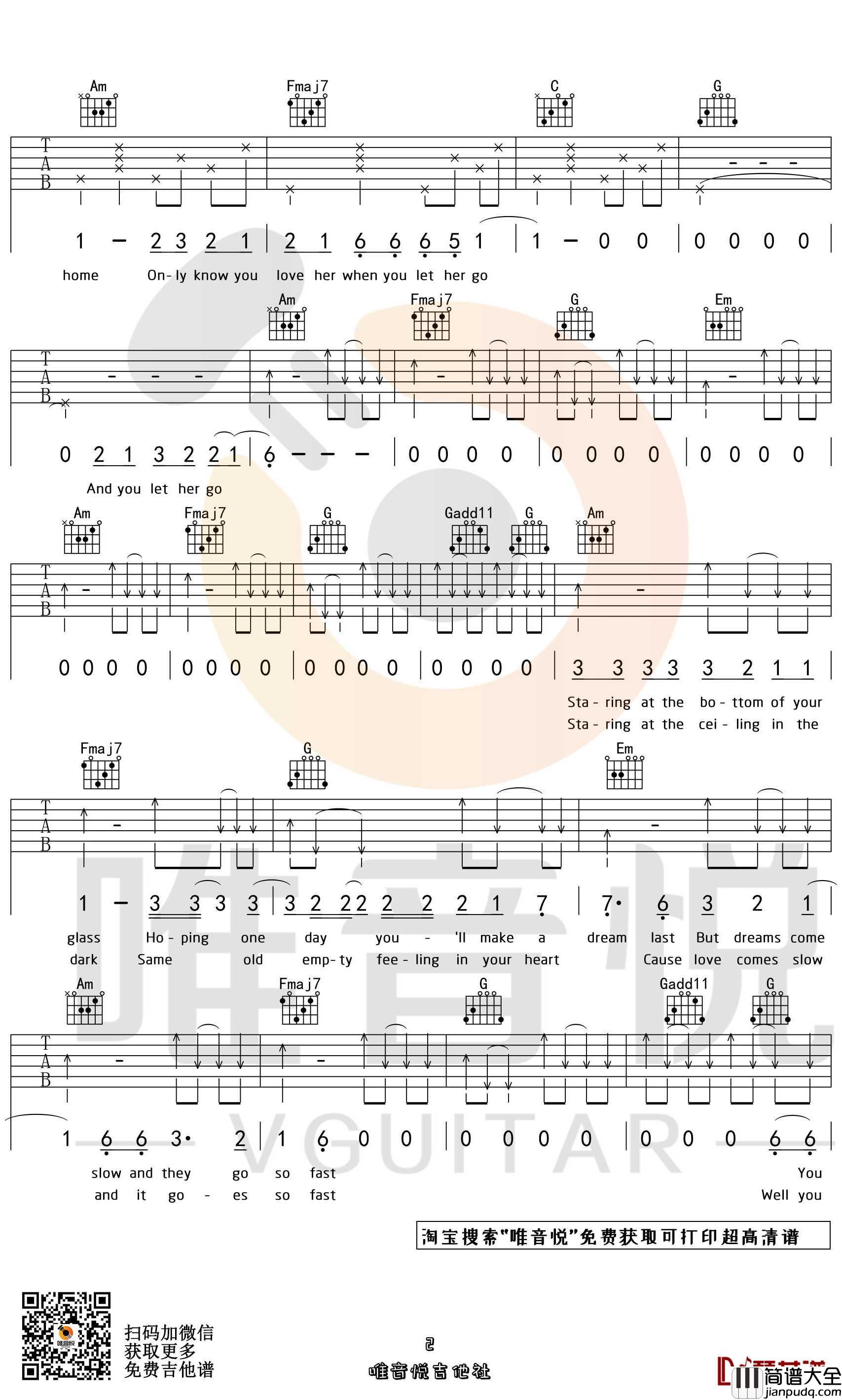 Let_Her_Go吉他谱_Passenge_C调原版_弹唱六线谱