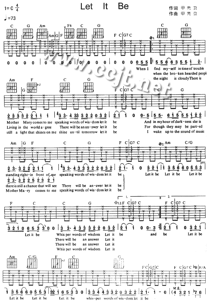 let_it_be吉他谱_C调六线谱_虫虫吉他编配_The_Beatles