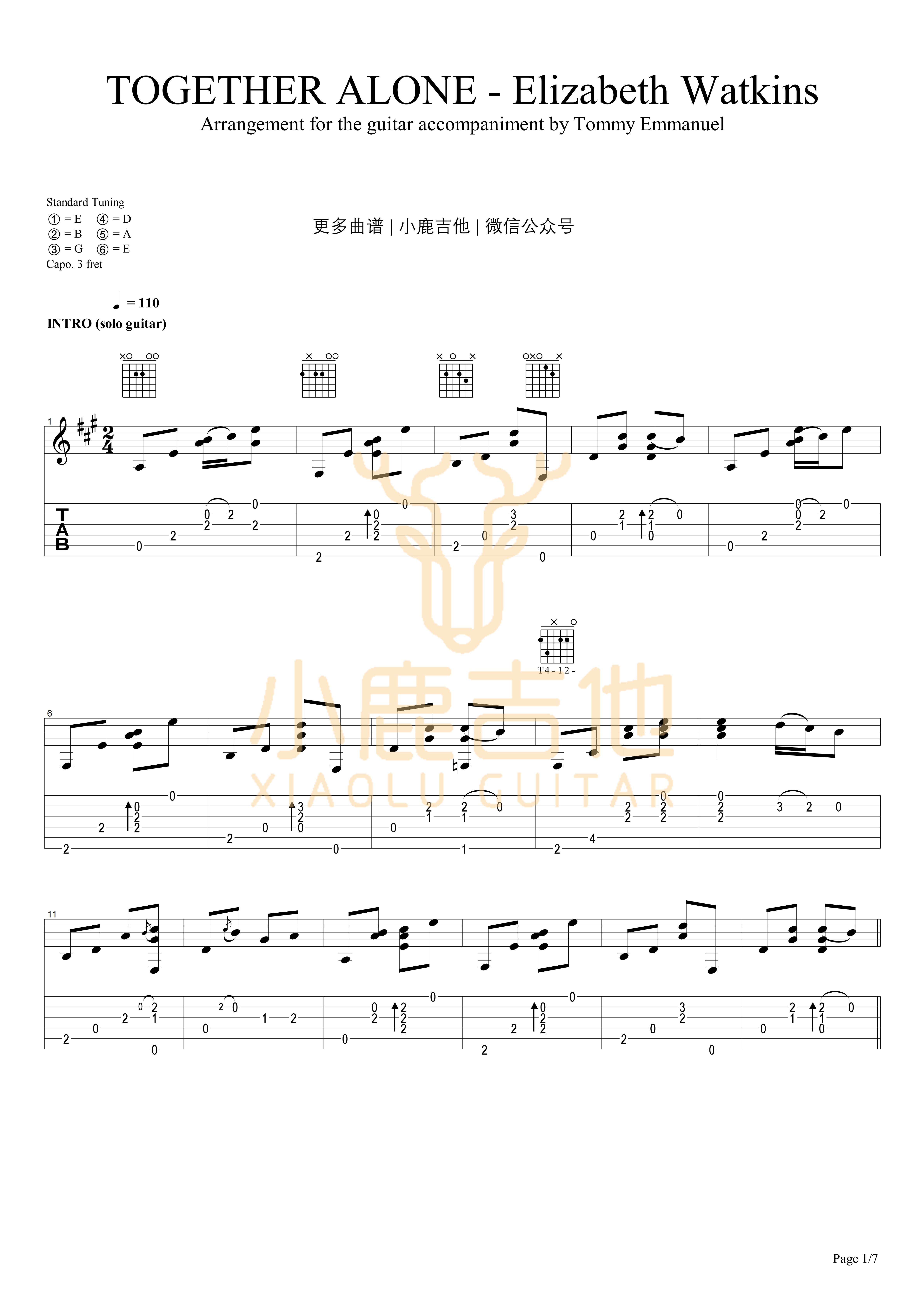 TOGETHER_ALONE_Tommy_Emmanuel指弹吉他谱（小鹿吉他）