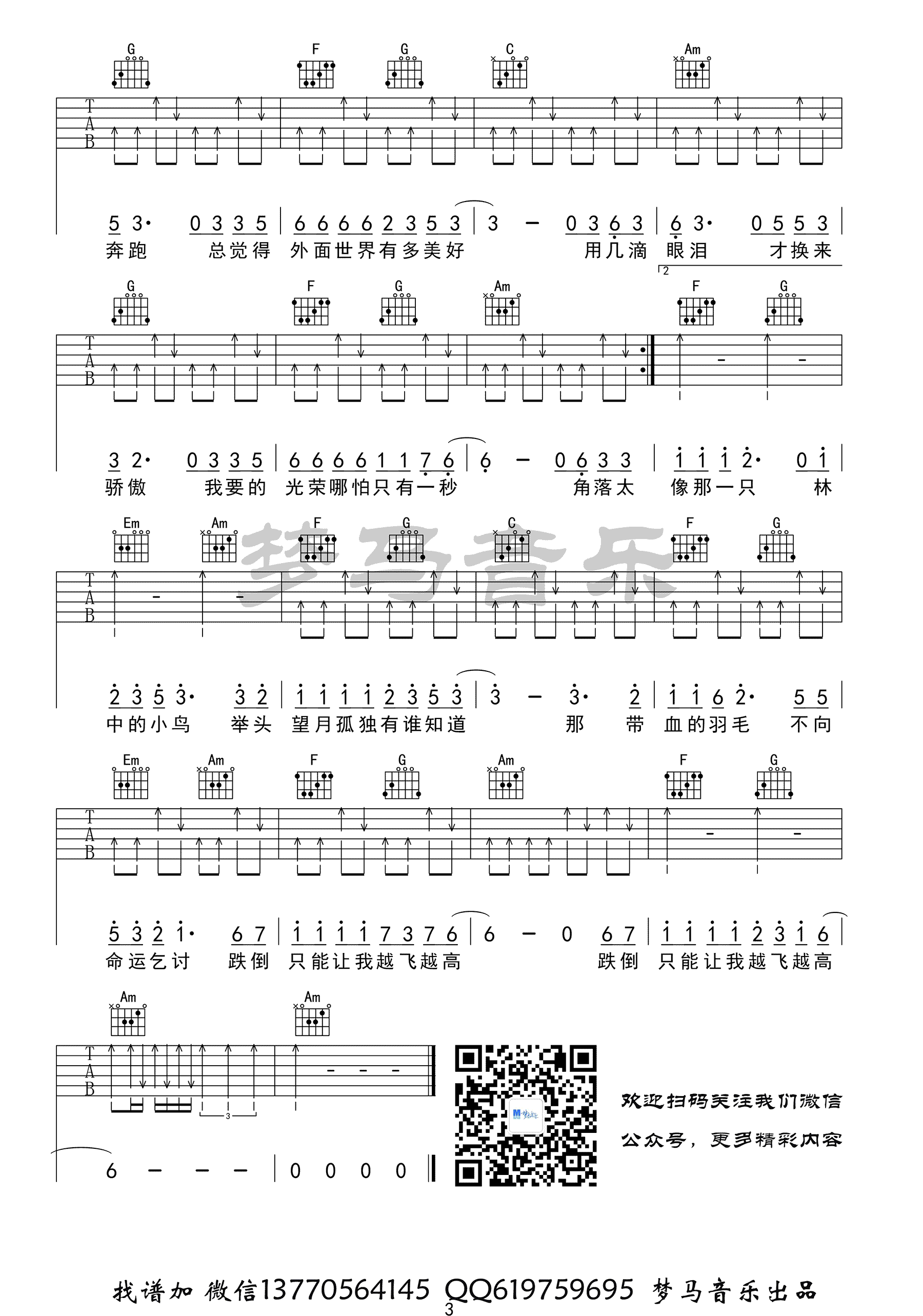 林中鸟吉他谱_葛林_C调弹唱谱_吉他弹唱演示视频